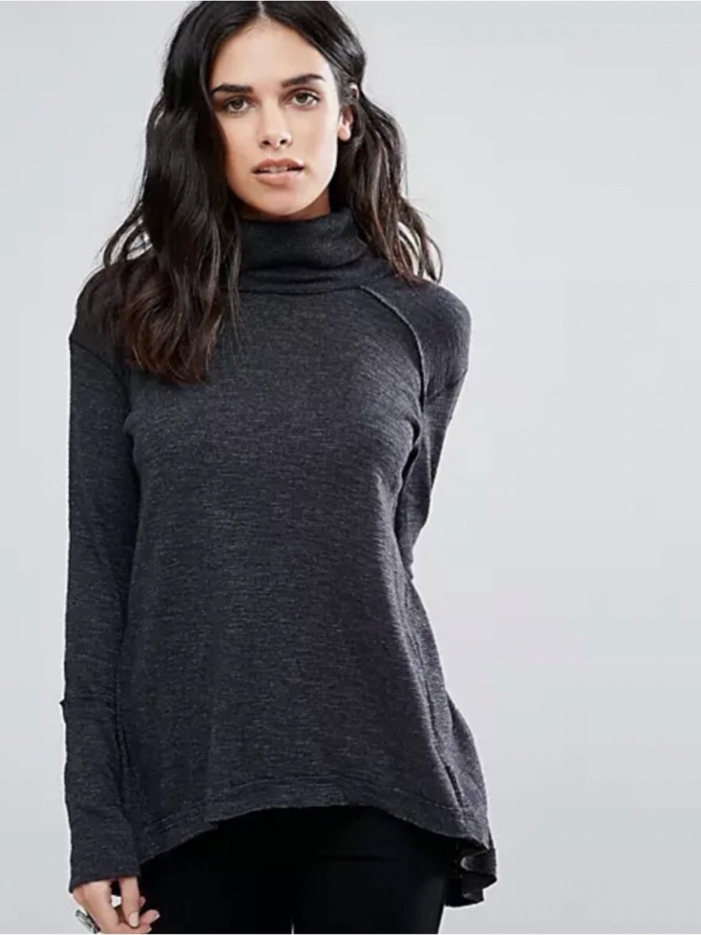 Free People We the Free Charcoal Gray Split Back Turtleneck Sweater XS